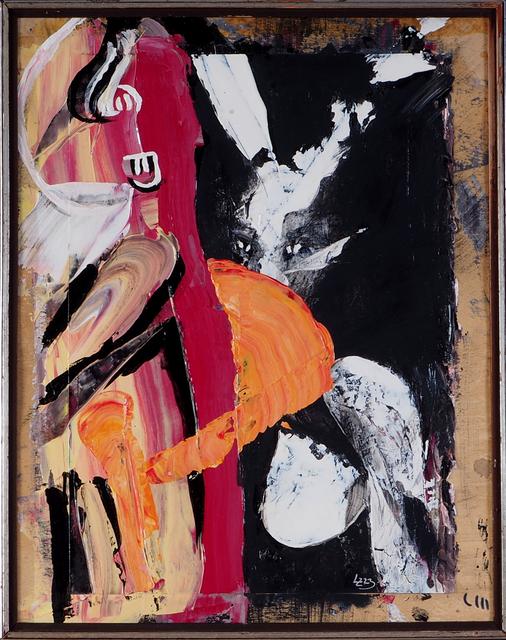 Rückendeckung (Backing) - 2023 | 28x35cm | acrylic, oil on cardboard (overpainting), antique frame